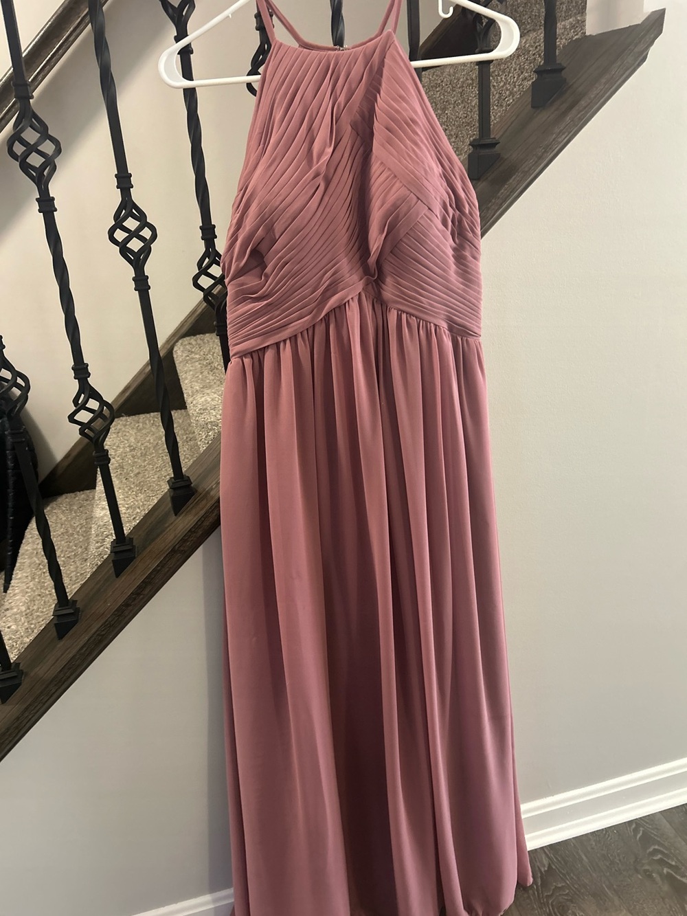 Revelry Dusty Mauve Pleated Halter Maxi Dress
